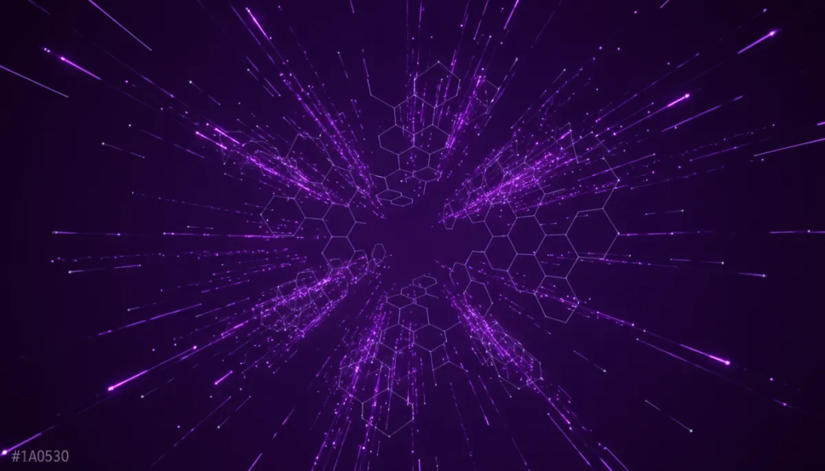 Abstract AI technology visualization with deep purple and electric violet palette representing AI business transformation in Florida