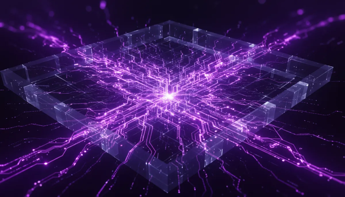 Abstract deep purple and electric violet digital tech geometric flow visualization for AI content creators