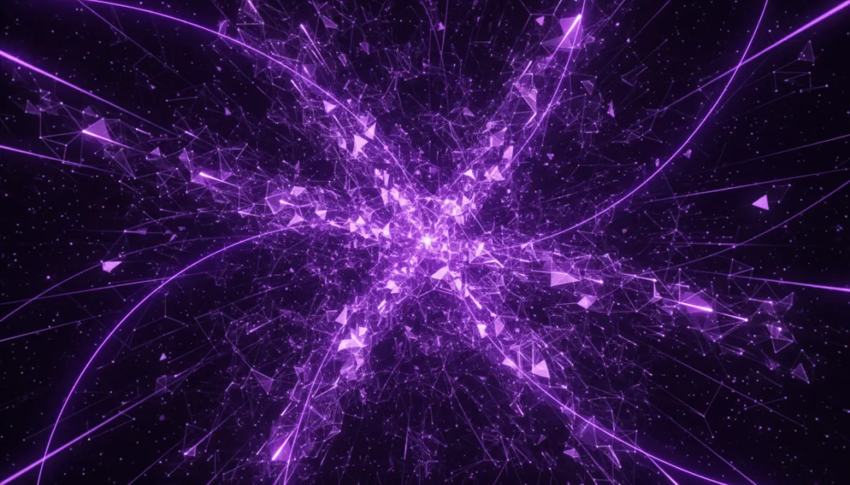 Abstract AI neural network explosion in deep purple and electric violet indigo palette