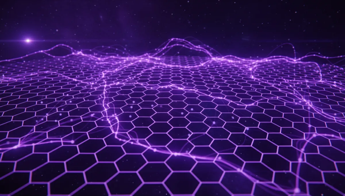 Abstract deep purple and electric violet neural network technology visualization for AI business transformation