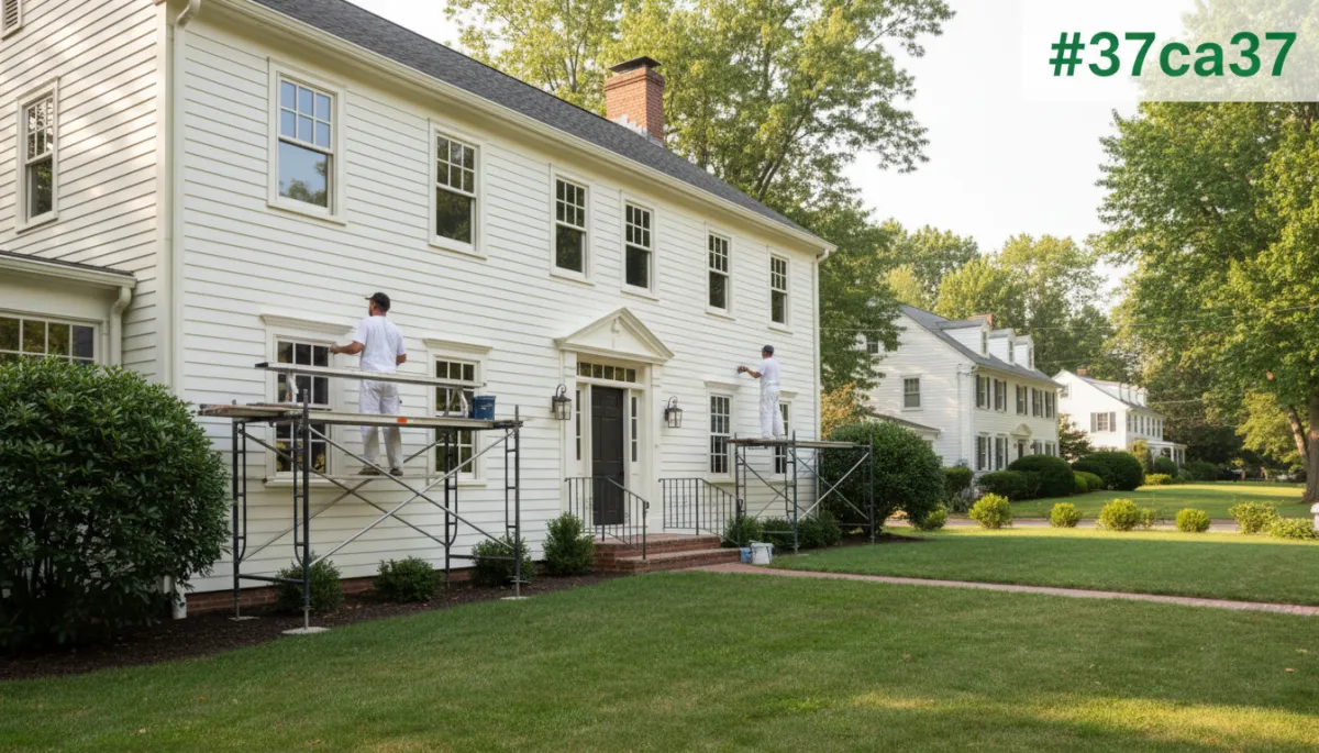 Exterior house painting in Hudson MA — America General Services professional painters working on a residential home exterior