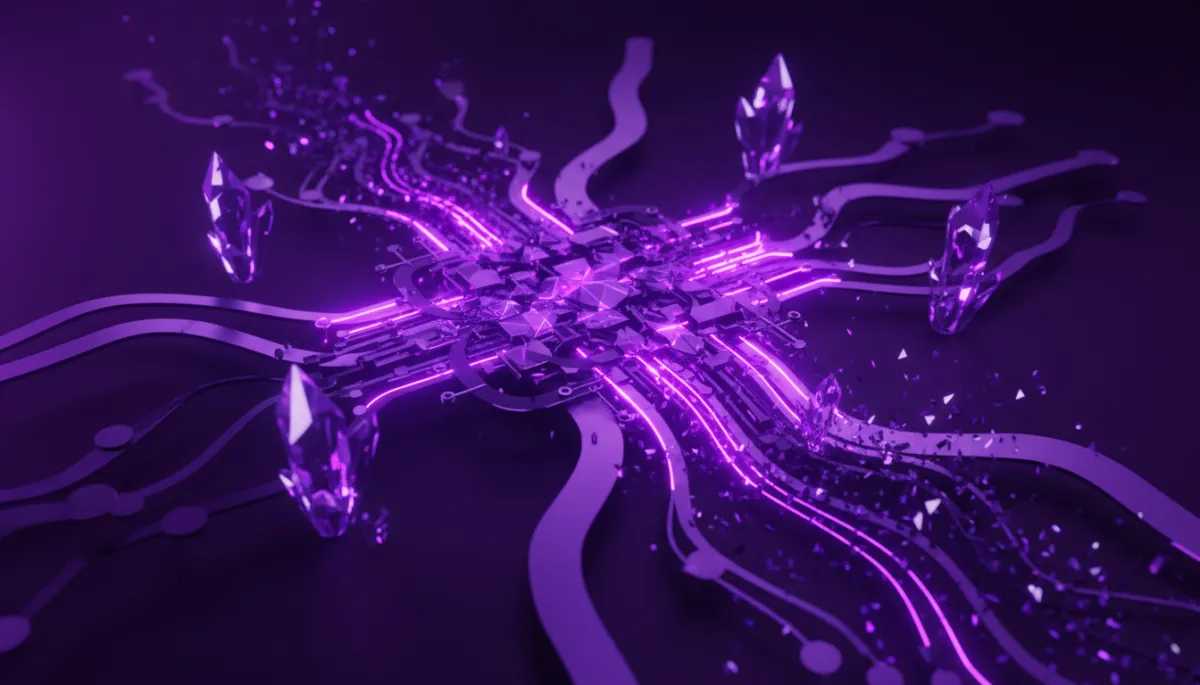 AI transformation for content creators — abstract deep purple geometric digital flow art