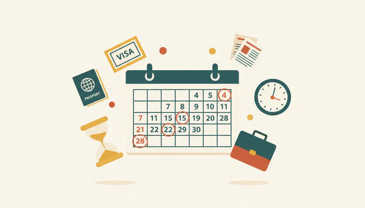 Immigration filing deadlines calendar and documents flat illustration — IKAR Tax Fort Worth