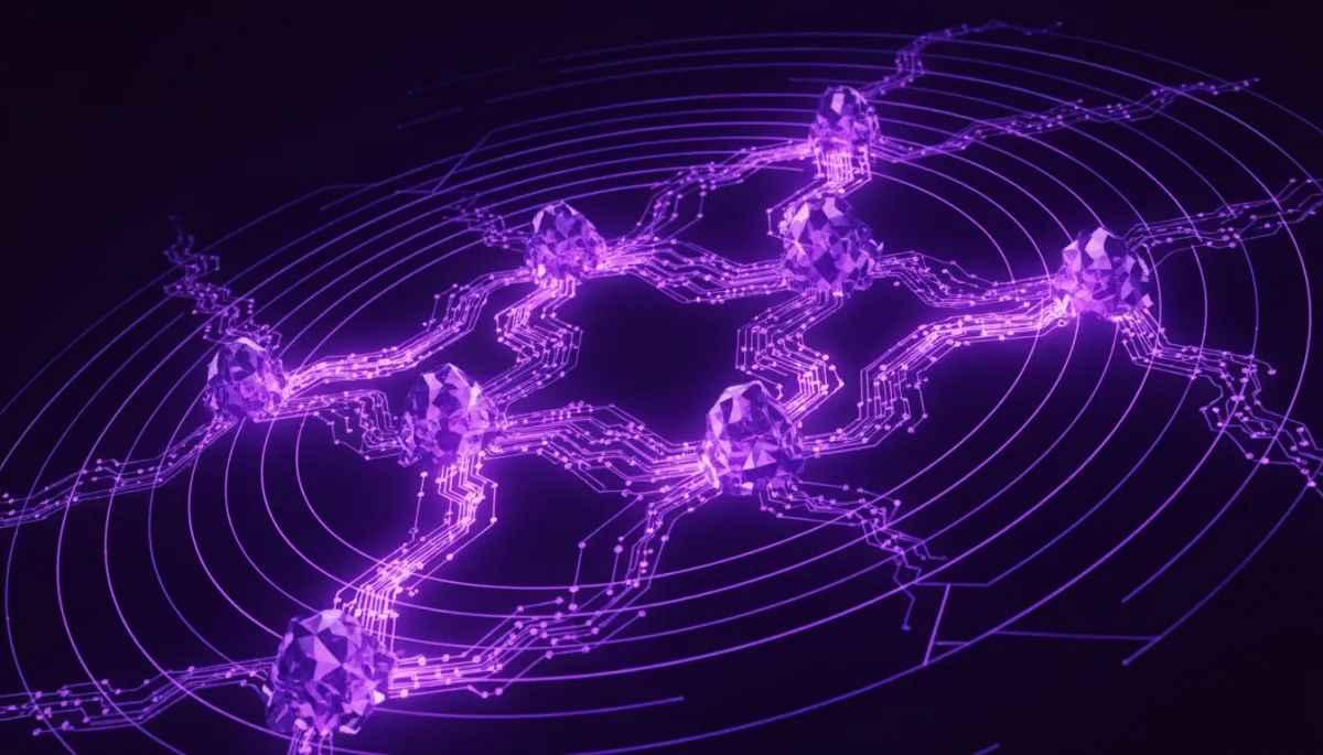 Abstract AI neural network visualization in deep purple and electric violet for Florida business owners