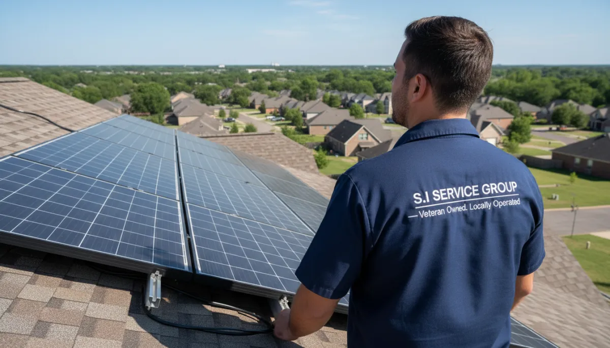 Solar panels installed on residential home roof in North Mississippi with battery storage system