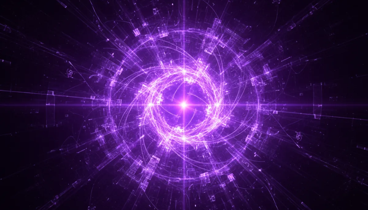 Abstract AI digital transformation visualization in deep purple and electric violet palette