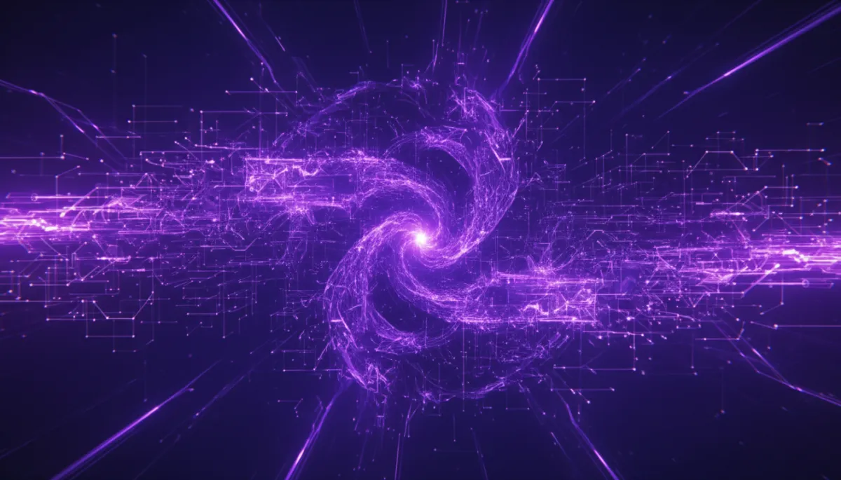 Abstract AI neural network visualization in deep purple and electric violet geometric patterns
