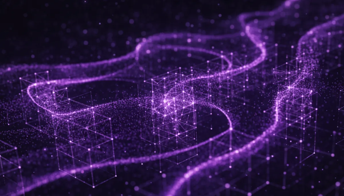 Abstract AI data flow visualization in deep purple and electric violet β AI Employers Newsletter