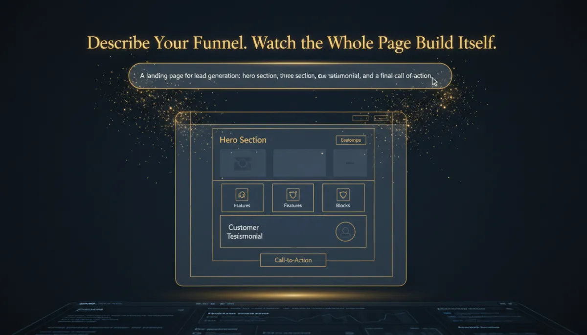 Describe Your Funnel. Watch the Whole Page Build Itself.