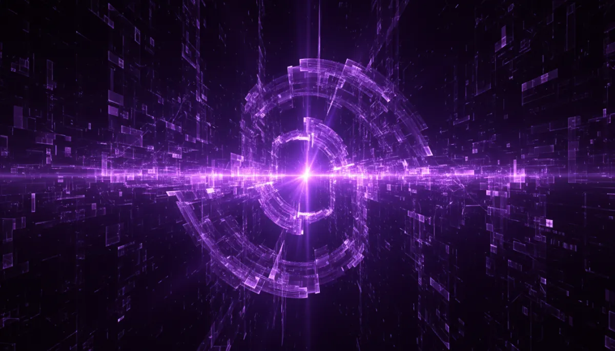 Abstract deep purple and electric violet digital flow visualization representing AI content creation power