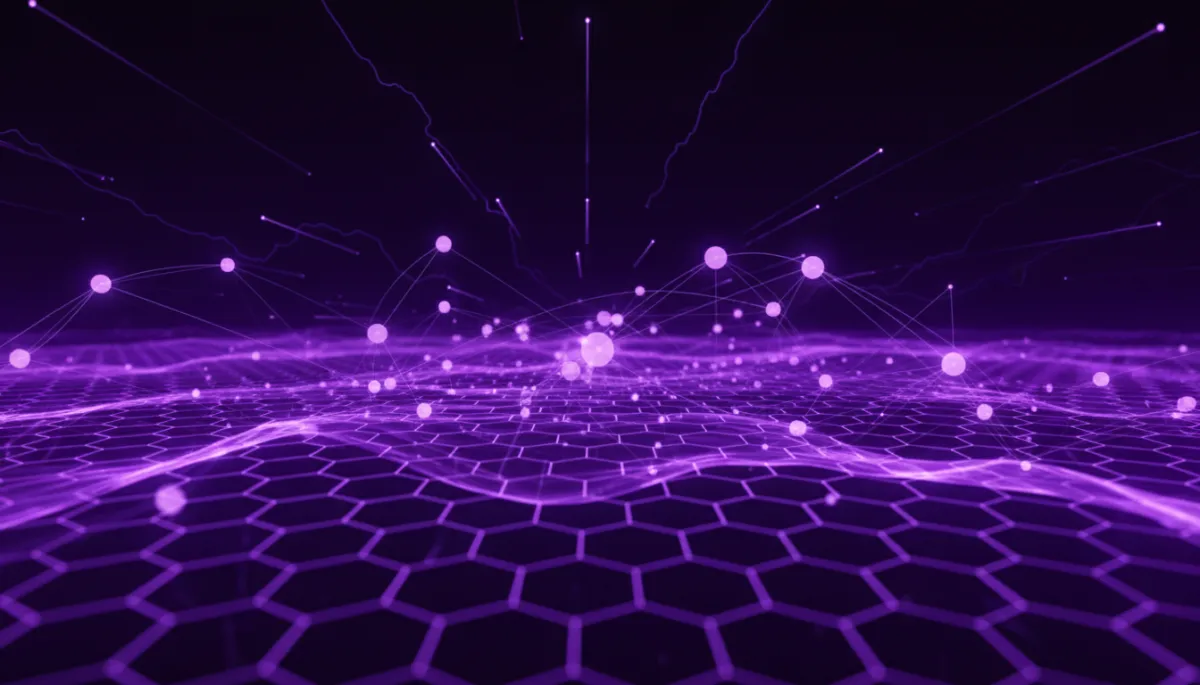 Abstract deep purple and electric violet AI technology data flow visualization for Florida business marketing