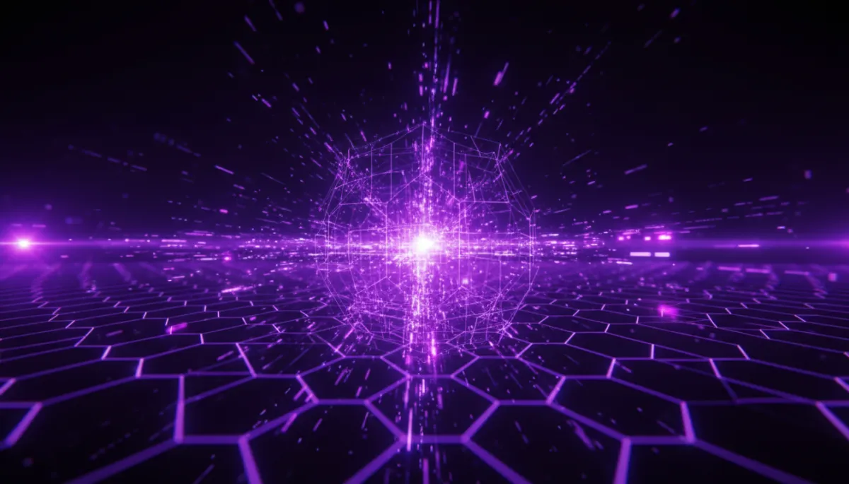 Abstract AI neural network visualization — deep purple electric violet digital flow for content creators AI guide