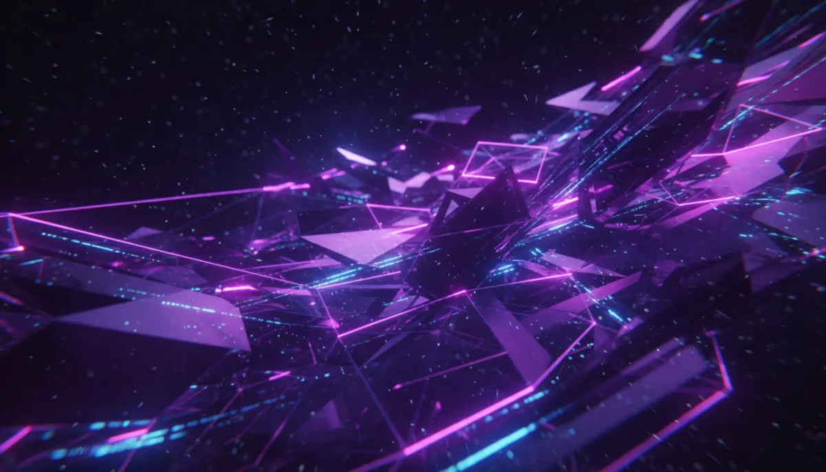 Abstract deep purple and electric violet digital geometric flow visualization representing AI technology and content creation in Florida