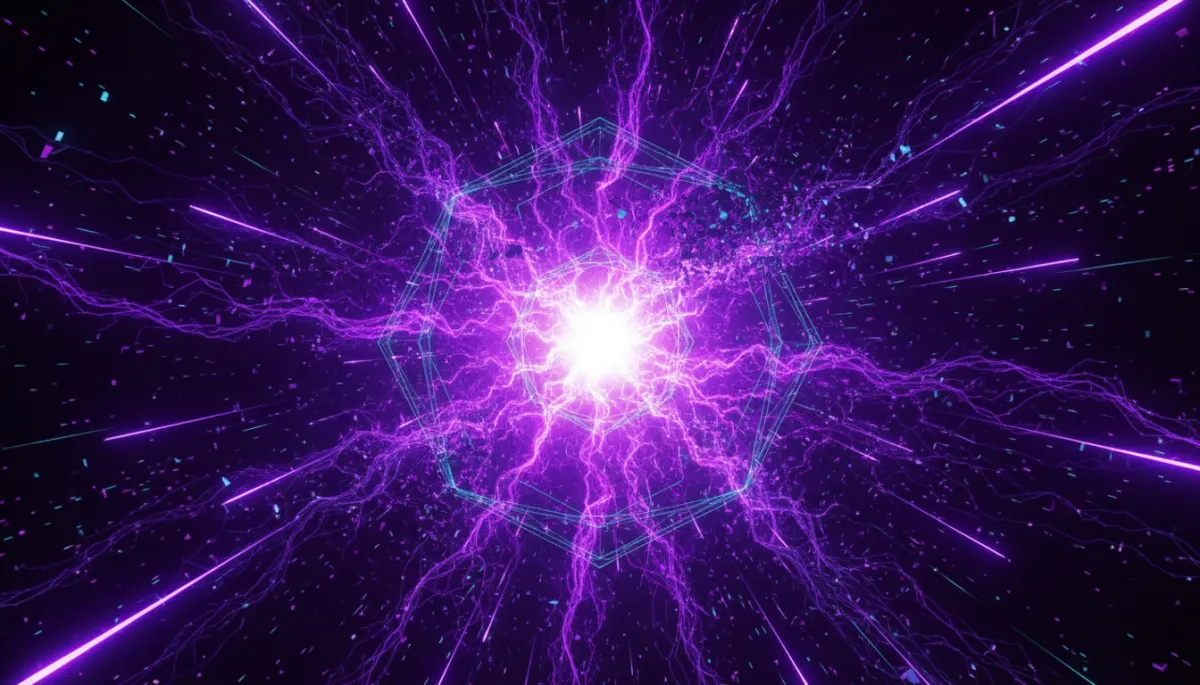 Abstract AI neural network visualization in deep purple and electric violet