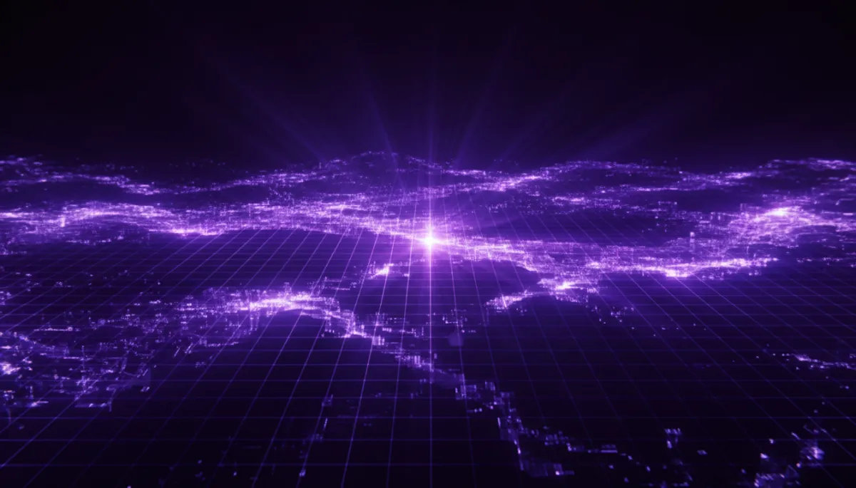 Abstract deep purple and electric violet digital flow β AI content creation visualization