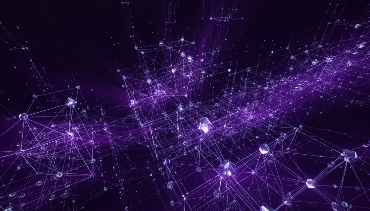 Abstract AI neural network data flow in deep purple and electric violet β AI strategy for Florida content creators