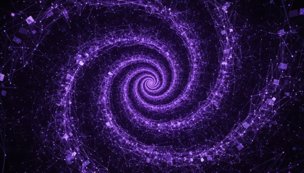 Abstract AI digital energy vortex in deep purple and electric violet β representing AI-powered creator transformation