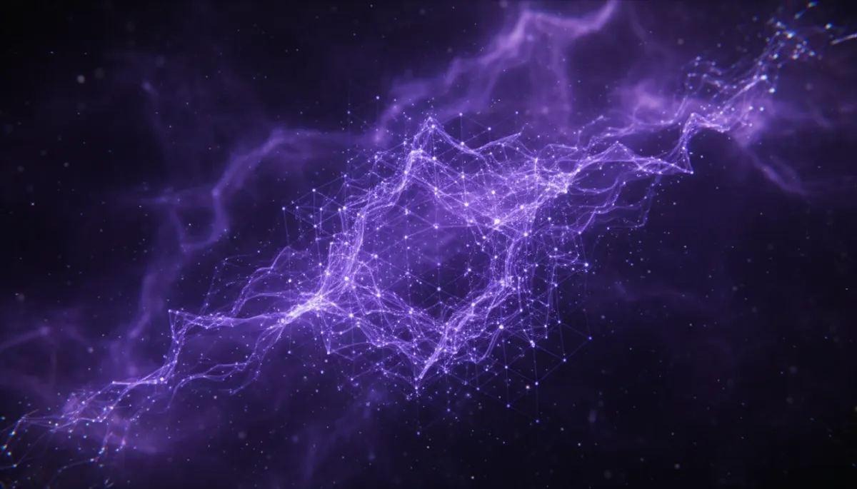 Abstract AI digital neural network visualization β deep purple and electric violet geometric flow