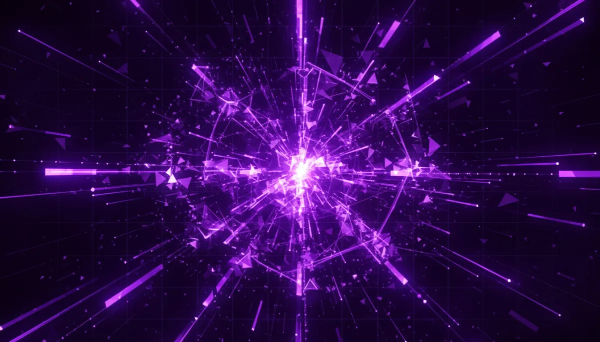 Abstract digital energy burst with deep purple and electric violet palette representing the AI content creator revolution