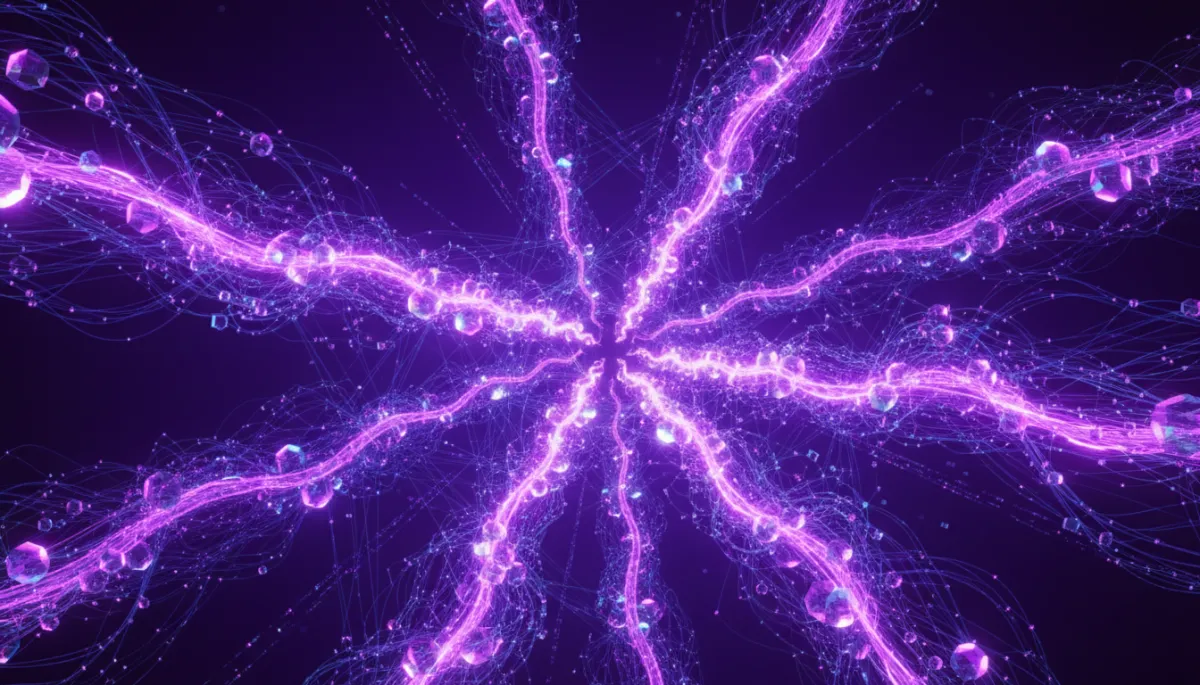 Abstract digital neural network visualization in deep purple and electric violet β AI content strategy