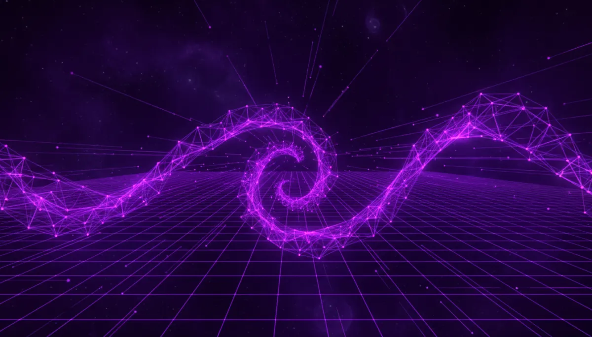 Abstract deep purple and electric violet geometric digital network representing AI strategy for Florida businesses