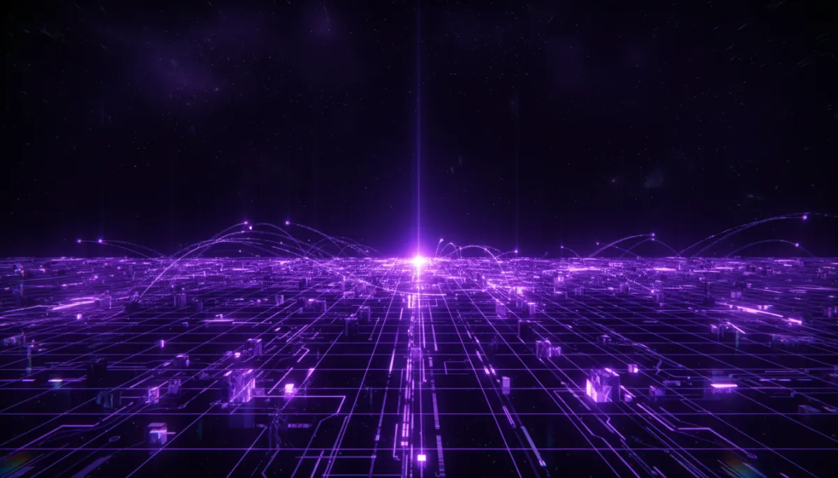 Abstract deep purple geometric neural network visualization — AI content automation for creators