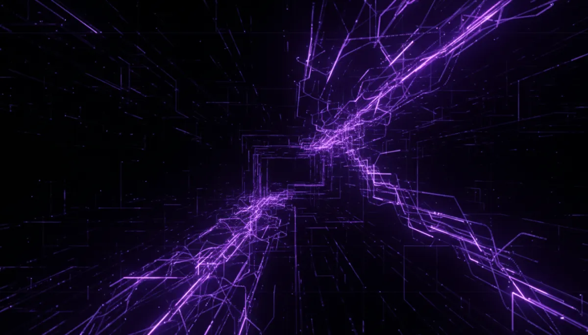 Abstract deep purple and electric violet AI digital flow representing the accelerating pace of AI-powered content creation