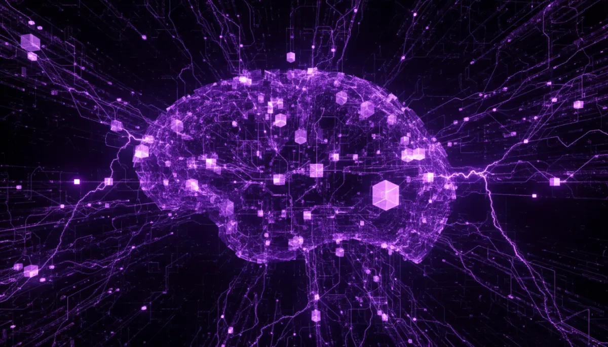 Abstract AI neural network visualization in deep purple and electric violet β AI for Florida business owners