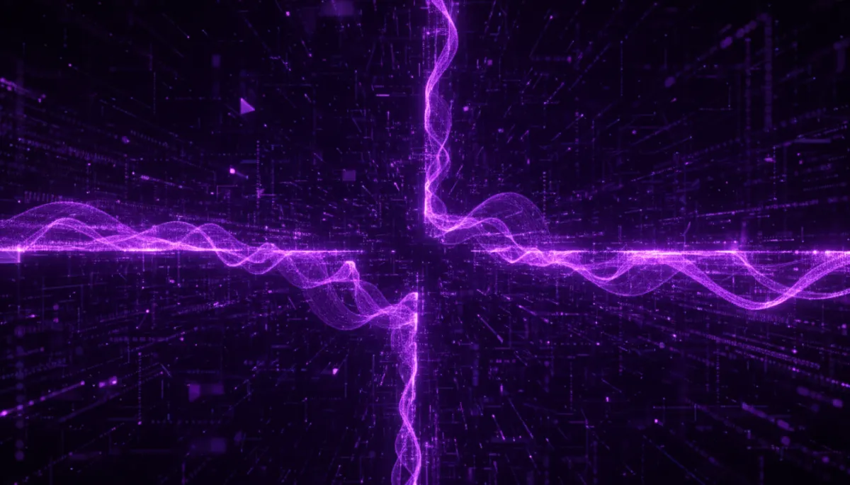 Abstract AI technology flow in deep purple and electric violet — AI content creator playbook