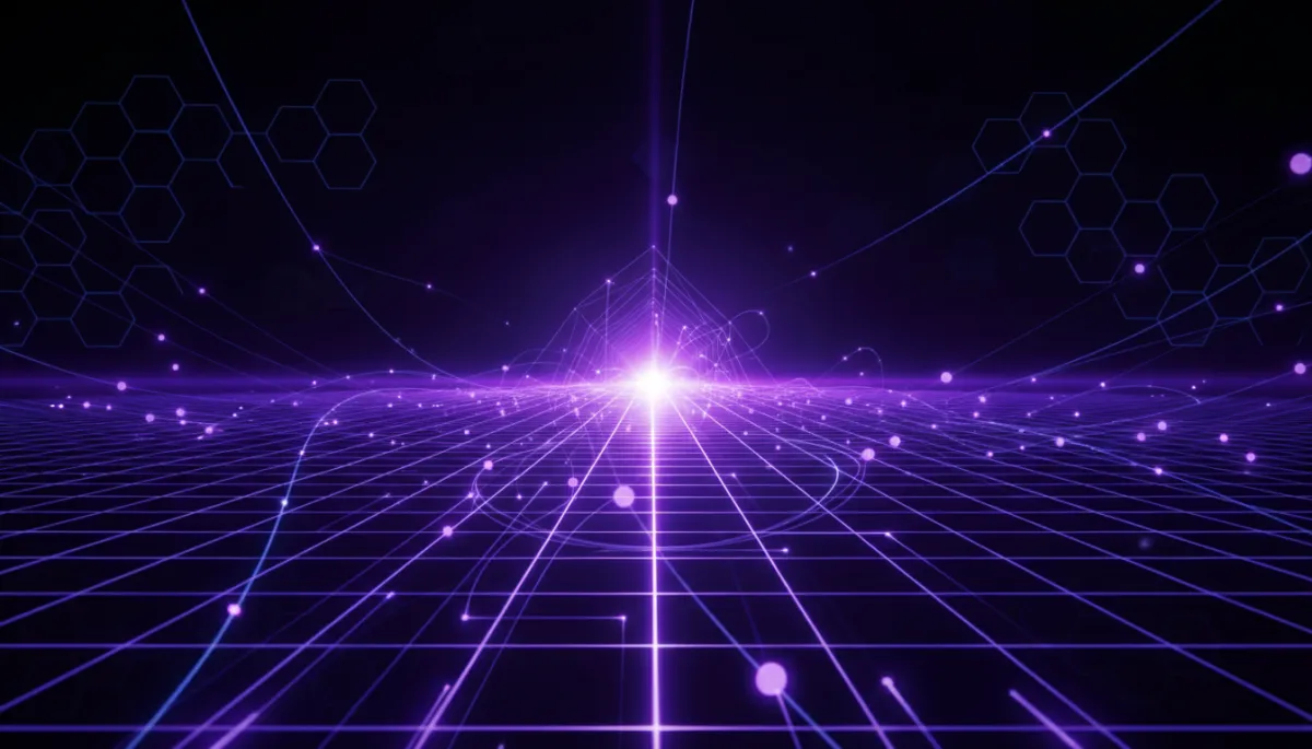 Abstract deep purple and electric violet neural network grid — AI technology landscape for Florida business owners