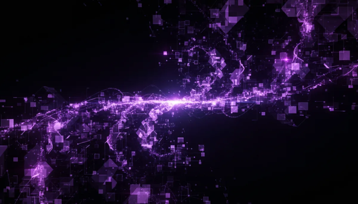 Abstract AI digital network — deep purple and electric violet geometric patterns
