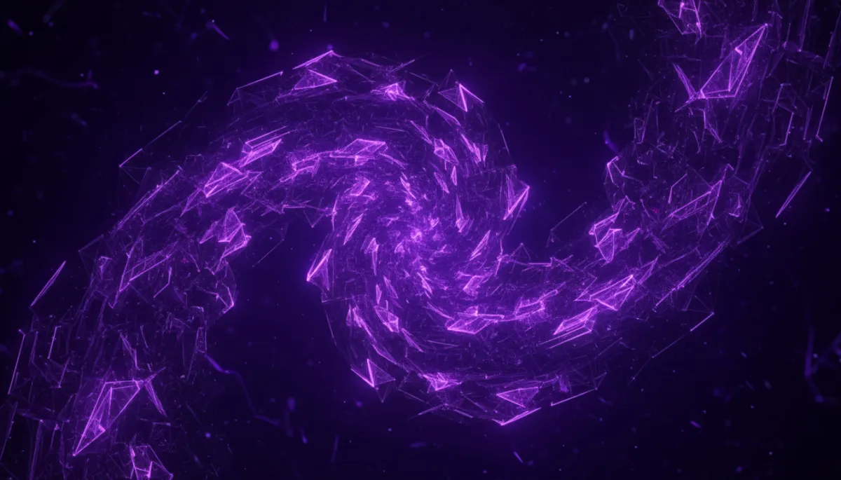 Abstract digital flow visualization in deep purple and electric violet representing AI innovation for content creators