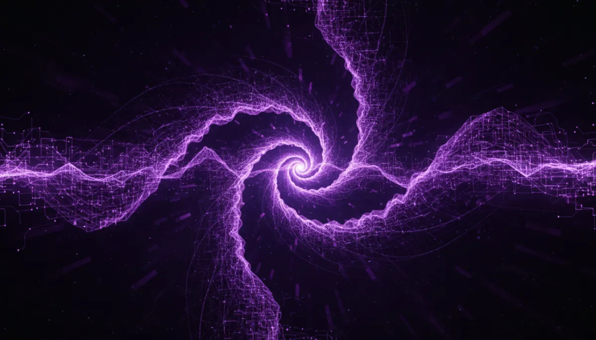 Abstract AI digital flow with electric violet and deep purple gradients