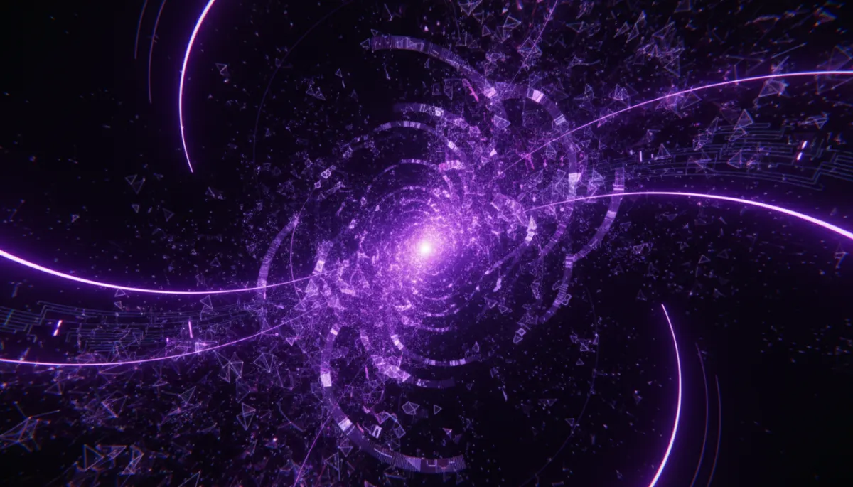 Abstract AI neural network visualization in deep purple and electric violet — AI for content creators Florida 2026