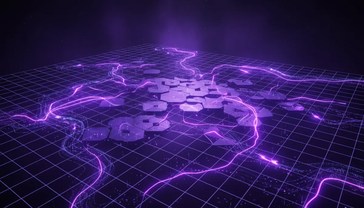 Abstract deep purple and electric violet AI technology geometric flow visualization — AI Employers Newsletter