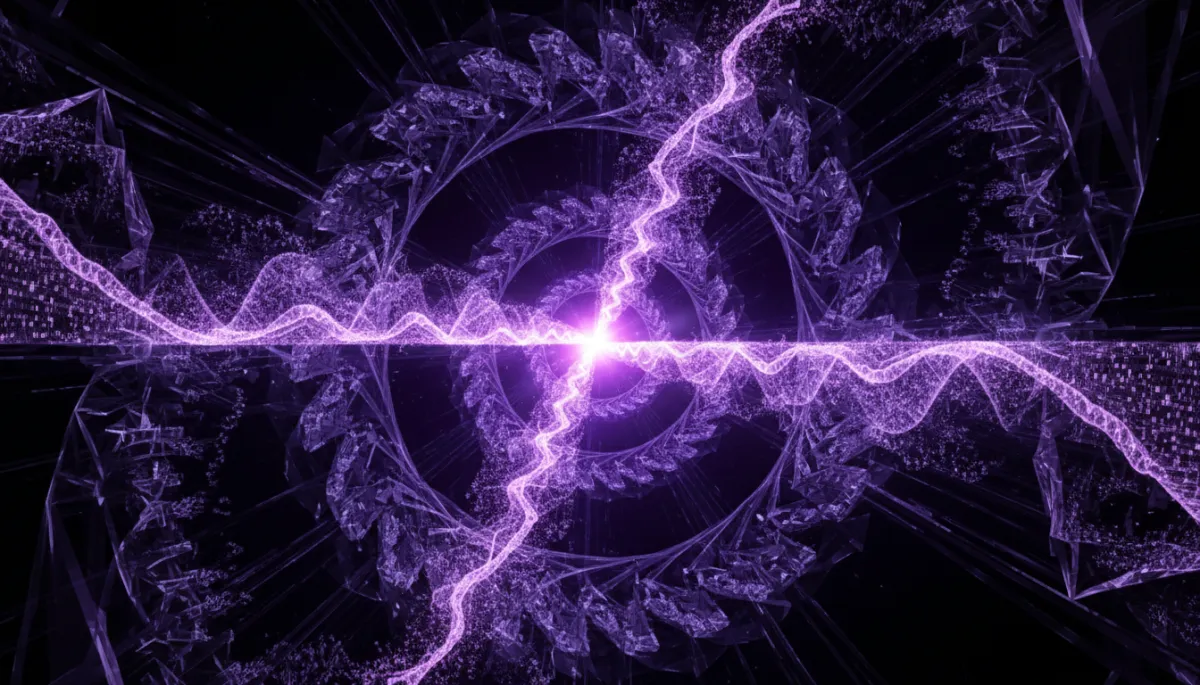 Abstract neural network data streams — AI content creator strategy in deep purple and electric violet
