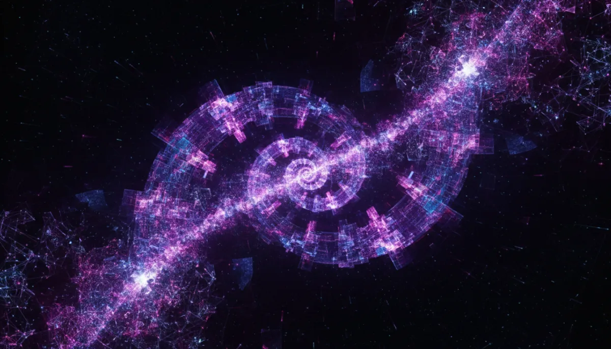 Abstract AI digital transformation — deep purple and electric violet data streams representing the AI revolution for Florida content creators