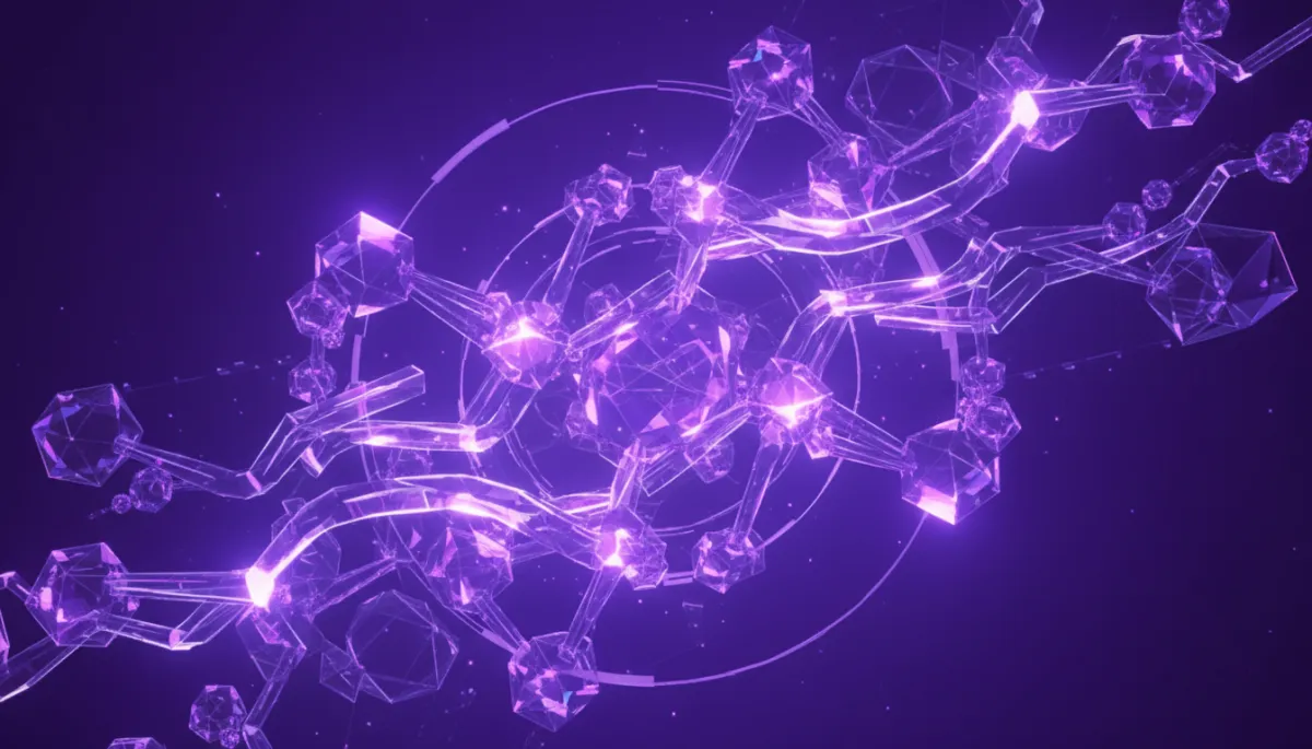 Abstract AI neural network visualization with deep purple and electric violet glow representing AI-powered content creation