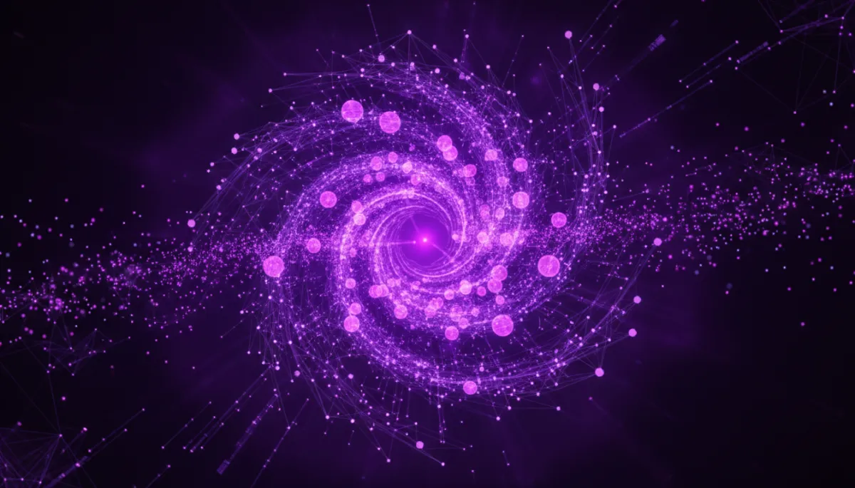 Abstract AI neural network digital vortex in deep purple and electric violet β AI content workflow for Florida creators
