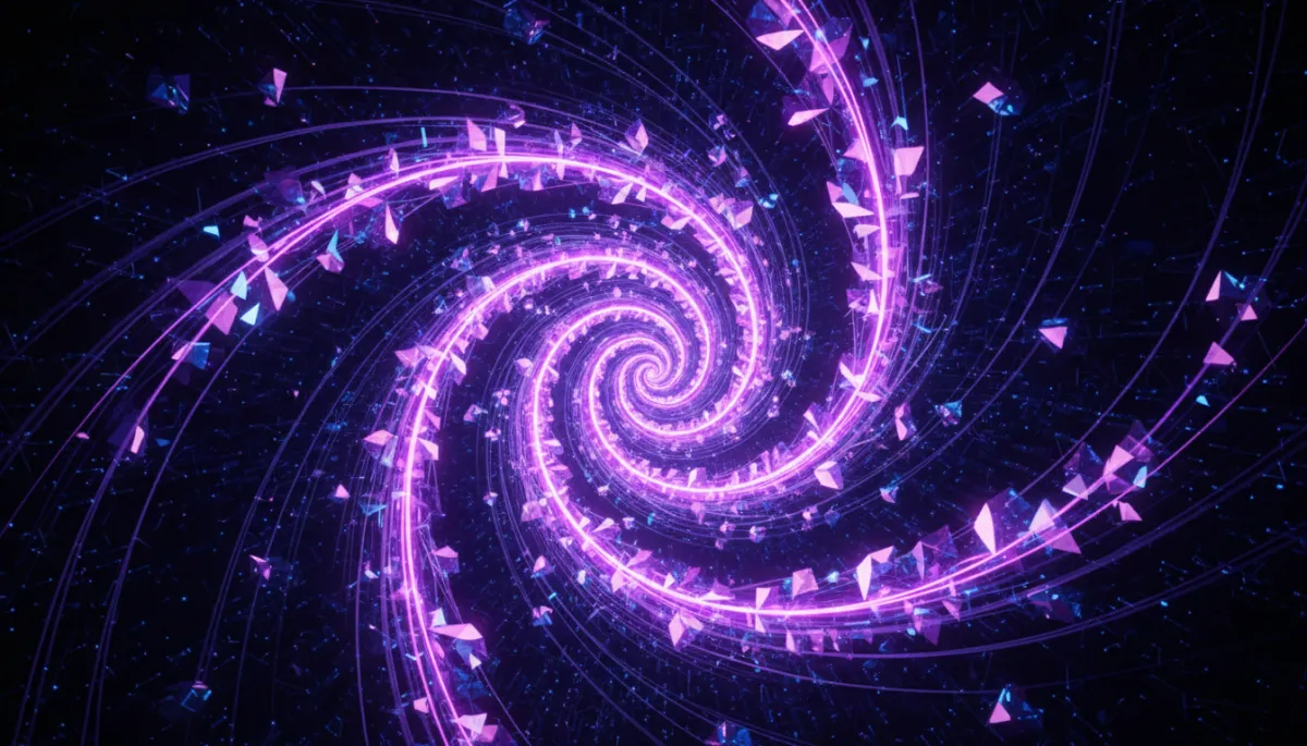 Abstract digital revolution visualization in deep purple and electric violet — AI content creation transformation