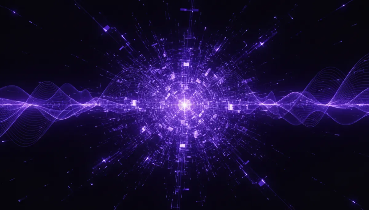 Abstract AI digital flow visualization in deep purple and electric violet β AI content strategy for creators