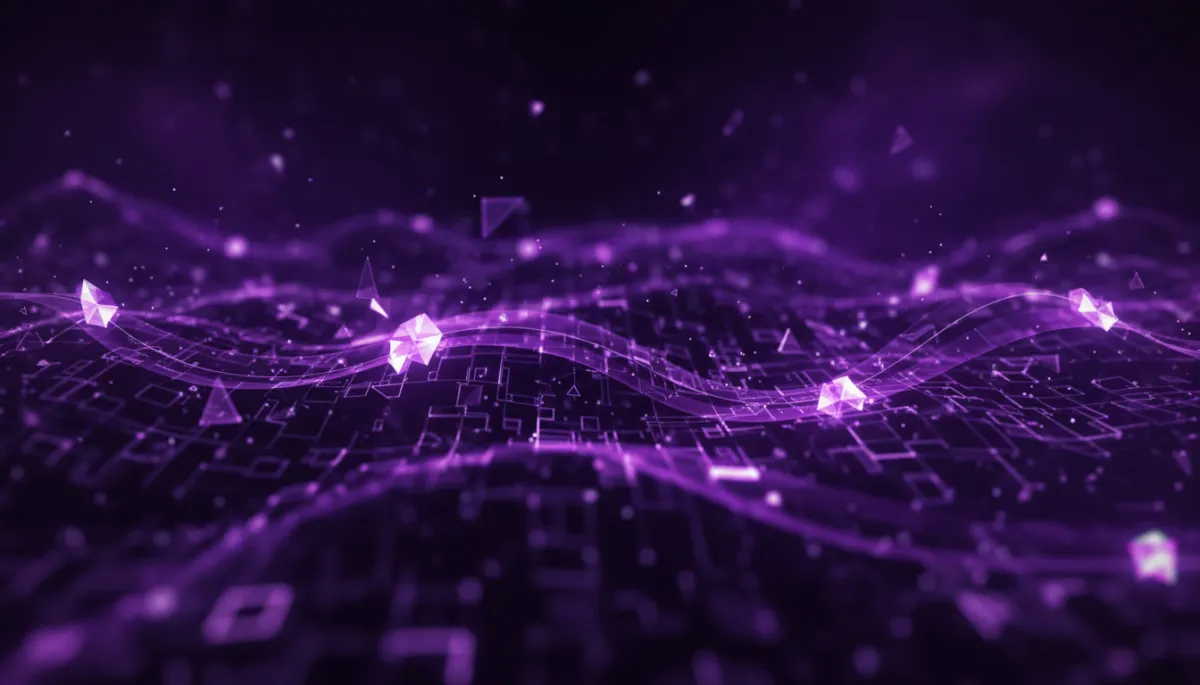 Abstract AI digital network visualization in deep purple and electric violet — AI Employers