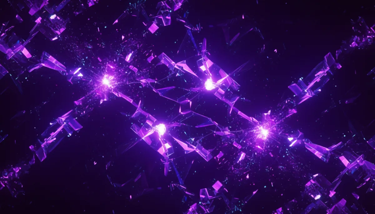 Abstract electric violet and deep purple digital technology visualization with glowing geometric data streams