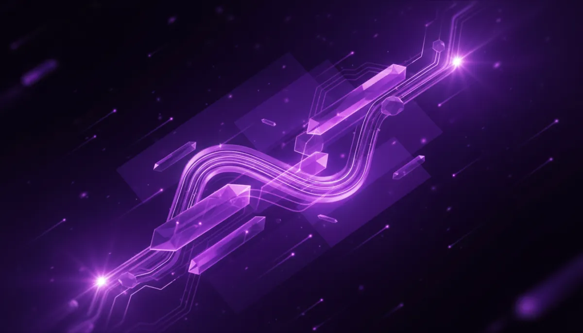 Abstract AI data flow visualization in deep purple and electric violet β AI Employers