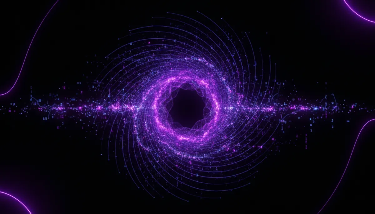 AI-powered content creation abstract digital visualization in deep purple and electric violet