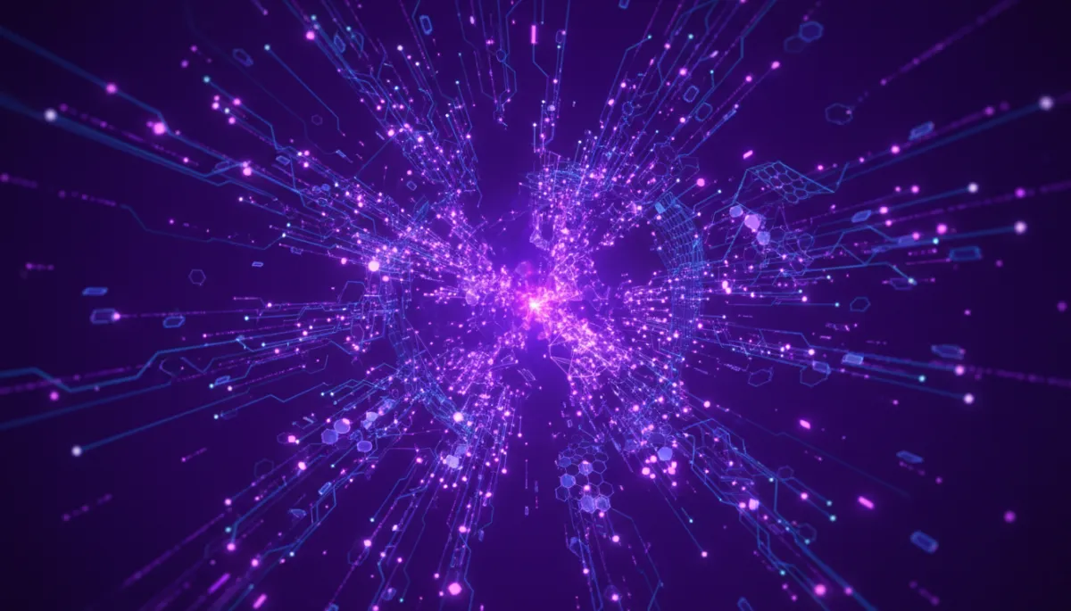 Abstract digital energy burst in deep purple and electric violet — AI content creation for Florida creators