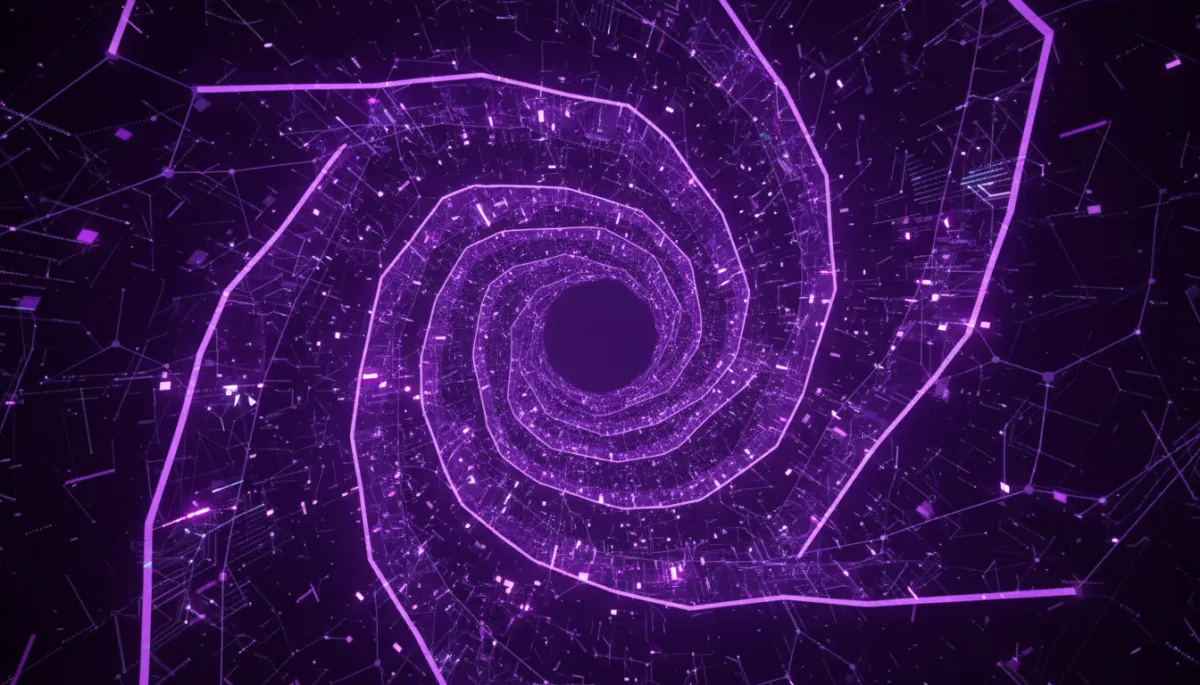 Abstract digital vortex representing the AI content creator revolution β deep purple and electric violet tech imagery