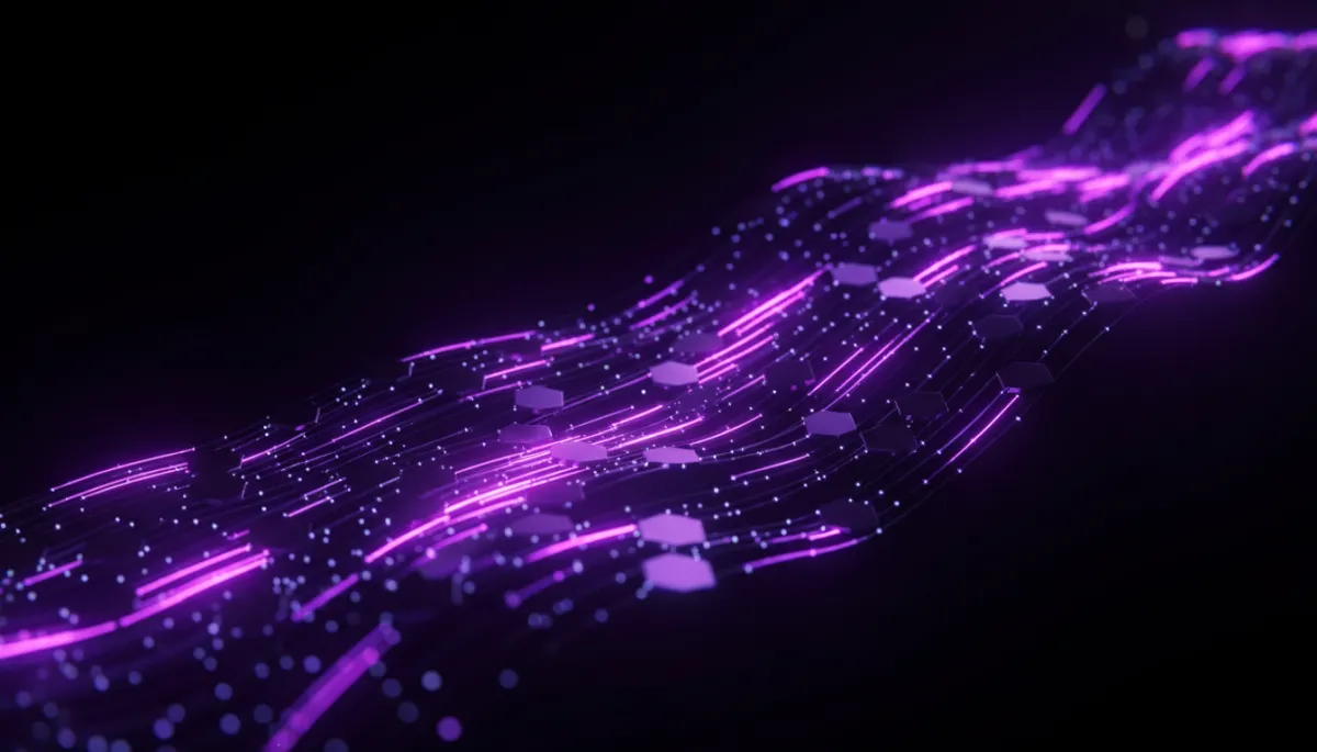 Abstract digital geometric tech visualization in deep purple and electric violet for Florida AI business guide