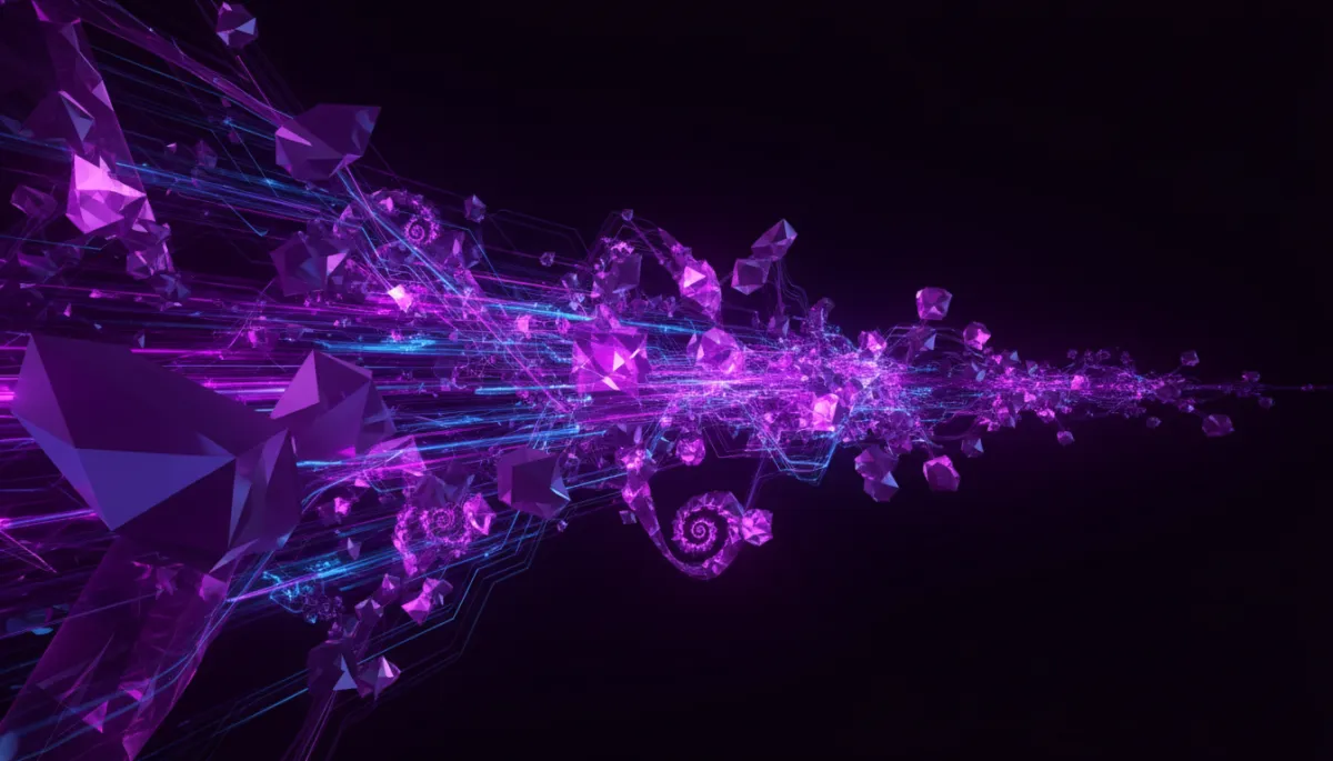 Abstract digital technology flow visualization in deep purple and electric violet — AI strategy for Florida business owners