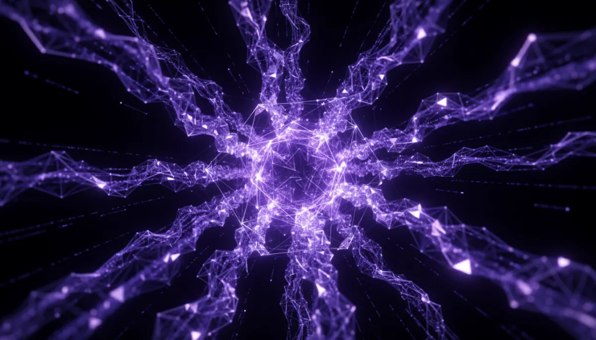 Abstract AI neural network digital art in deep purple and electric violet — AI creator economy